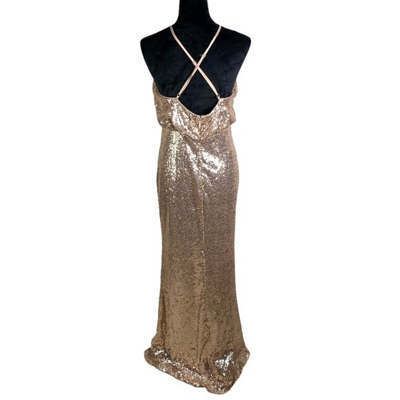 Lulu's my muse Rose Gold Sequin Maxi Dress Ball Gown Size Large Prom Dress - Picture 2 of 8